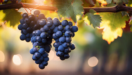 grapes in vineyard with bokehs