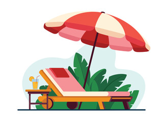 Relaxing beach scene with lounge chair and umbrella