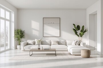 Imagine serene moments in this stunning modern living room with a comfortable white sofa, perfect for showcasing elegant interior design inspiration
