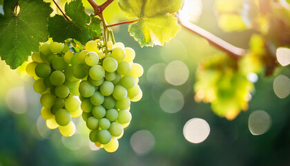green grapes in vineyard with bokehs 