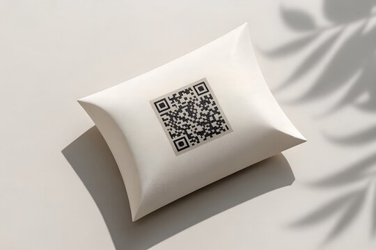 Minimalist white gift box with qr code and shadow overlay