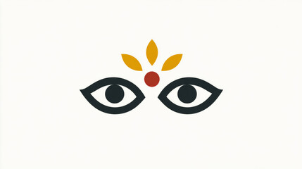 Fototapeta premium Buddhist wisdom eyes symbol with lotus petals and red dot
