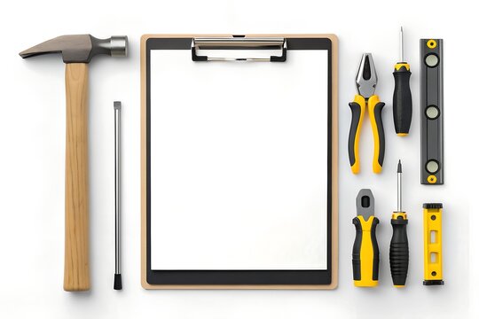 Clipboard with tools and blank paper for notes and ideas
