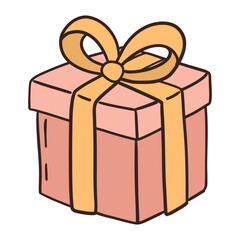 Cute hand-drawn doodle illustration of a gift box with a bow. Perfect for Christmas or birthday designs. Cozy and festive artwork for greeting cards, packaging, and holiday projects.
