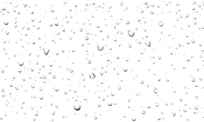 Realistic transparent water drops on transparent background liquid water-drop top view glass plate...