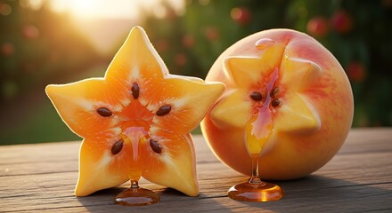 Star Fruit and Peach Halves with Honey Drizzle image