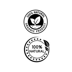 100% Natural Products Label | Organic and Eco Friendly Badge | Green Nature Vector Design