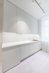 Scandinavian Style Cozy Modern Open Bright Minimalism Kitchen Home Interior. 