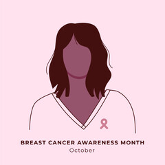 Woman's portrait. Breast cancer awareness month. Pink october. Vector illustration, flat design