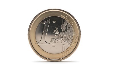 One Euro Coin with Closeup, and White Background.