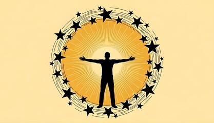 Silhouette On Mountain With Radiant Light ,Silhouette On Mountain Peak Reaching Toward Radiant Light