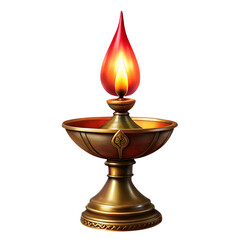 Ornate Golden-Bronze Diya with Vivid Flame — Ideal for Diwali, Spiritual Branding, and Cultural Design Themes