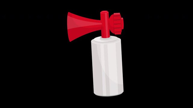 Air Horn Honking loudly and vibrating animation on Alpha Channel. Isolated AirHorn cartoon style for honk sound effect, cheer, joke, fun, prank, sport, celebration, warning, emergency.
