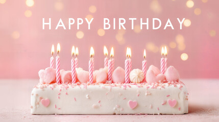 Birthday celebration with pink cake and candles