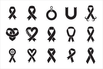 Collection of various black ribbon designs for awareness and support