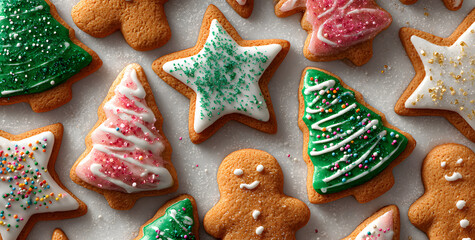 Set of christmas homemade gingerbread cookies isolated on the white background