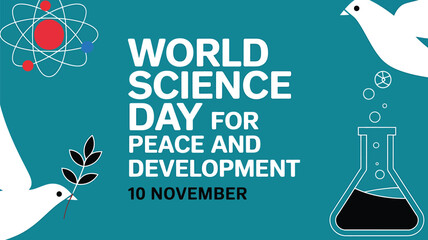 Vector art of world science day for peace and development celebrated on november 10 with symbols of science, peace, and progress