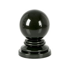 Polished black sphere on decorative pedestal captured in studio lighting transparent background