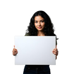 Naklejka premium woman holding blank panel with space for text