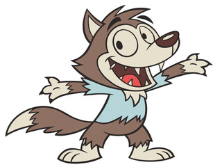 Fototapeta premium adorable friendly cartoon werewolf character isolated on white background.