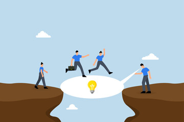 Advice, business consultant communicating with a speech balloon to assist individuals in bridging gap