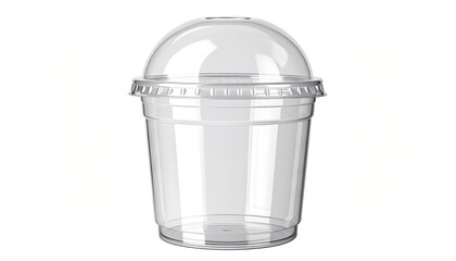 A transparent plastic cup with a dome lid, isolated against a white background