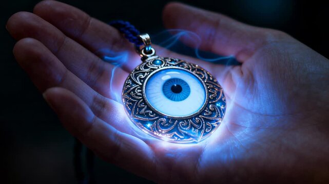 Cinematic 4K Close-Up of a Hand Holding a Glowing Magic Amulet