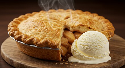 Hot Apple Pie with Vanilla Ice Cream Scoop dessert