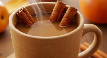 Hot Beverage with Cinnamon Sticks in Mug drink