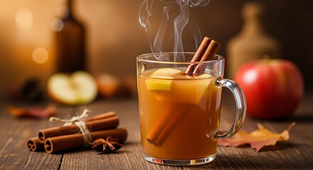Hot Apple Cider with Cinnamon Sticks and Spices hot drink