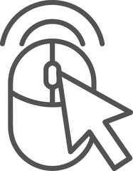 Computer mouse with cursor and wifi signal icon in line art style wireless technology internet connection click pointer device digital