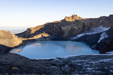 Naklejka premium Summit of Mt. Ruapehu in Tongariro National Park, New Zealand, at Sunset