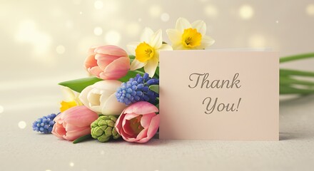 Thank You Card with Spring Flowers stock photo