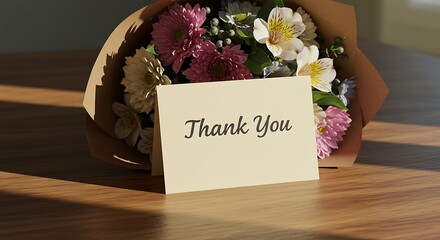 Thank You Card with a Bouquet of Colorful Flowers message
