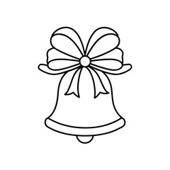 Bell with bow outline drawing on transparent background