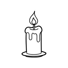 Burning candle with melting wax on transparent background