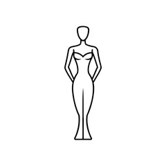 Woman in gown outline drawing on transparent background