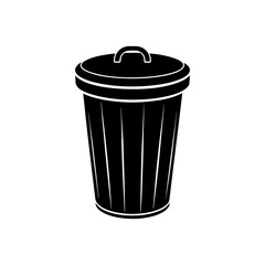 Scalable vector illustration of a black plastic trash can with closed lid clean and simple design