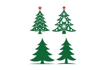 Four festive christmas trees with ornaments and stars