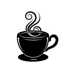 Glossy black espresso cup with delicate steam swirls vector illustration