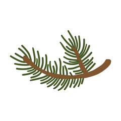 Hand-drawn doodle illustration of a pine branch. Cozy and festive Christmas element, perfect for holiday cards, decorations, and seasonal designs.