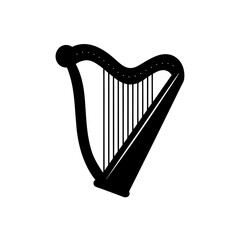 Elegant golden harp musical instrument vector illustration isolated on a clean background