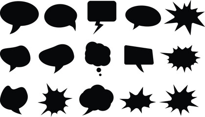 Art of collection of black speech bubbles and explosion shapes vector © MDMONTU
