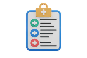 3d illustration icon of Medical clipboard with three medical plus sign . Isolated on transparent background, png