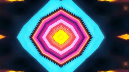 Vivid geometric kaleidoscope patterns transform through vibrant neon colors - Powered by Adobe