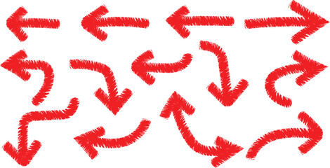 Art of collection of red arrows vector pointing in various directions