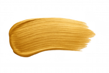 Abstract gold paint brush stroke showing rich texture and metallic shine, isolated on a transparent background