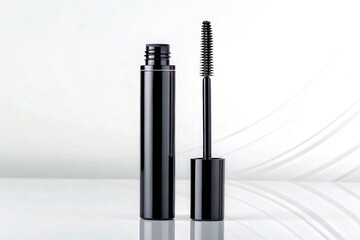 Obraz premium Elegant Black Mascara Tube with Brush on a Soft Background