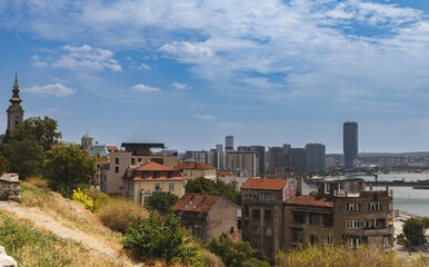 Panorama of a European city. View of the Danube River, Belgrade, Serbia.