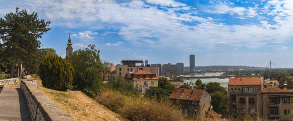 Panorama of a European city. View of the Danube River, Belgrade, Serbia.